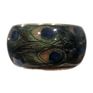Peacock Bangle Bracelet Blue Green Orange Gold Inside 3 Inch Diameter